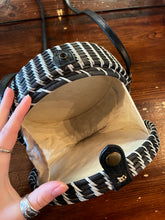 Load image into Gallery viewer, Black & White Round Rattan Purse