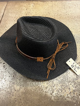 Cargar imagen en el visor de la galería, Black Cowboy Hat with Faux Leather Strap (Only 1 Left!)