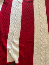 Load image into Gallery viewer, Hand-Knit Cable Red/White Blanket