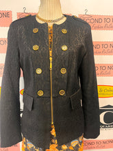 Cargar imagen en el visor de la galería, Black Jacquard Military Style Jacket (Size M)