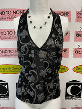 Load image into Gallery viewer, Vintage Black & Silver Fitted Halter Blouse (Size 8)