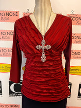 Load image into Gallery viewer, Burgundy Ruffle Faux Wrap Top (Size S)