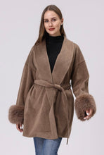 Cargar imagen en el visor de la galería, Belted Coat with Faux Fur Cuff (2 Colors)