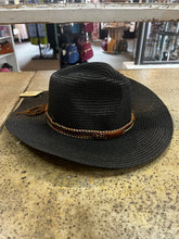 Cargar imagen en el visor de la galería, Black Cowboy Hat with Faux Leather Strap (Only 1 Left!)