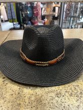 Cargar imagen en el visor de la galería, Black Cowboy Hat with Faux Leather Strap (Only 1 Left!)