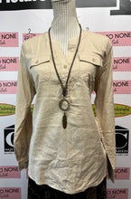 Load image into Gallery viewer, Tahari Linen Blend Henley Shirt (Size L)