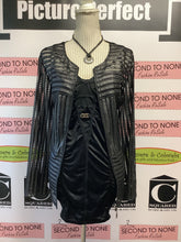 Load image into Gallery viewer, Pasha Metallic Mesh Zip Up Sweater (Size 1XL)
