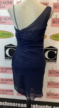 Load image into Gallery viewer, Le Chateau Navy Sheer Overlay Dress (Size 7/8)