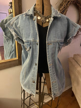 Load image into Gallery viewer, Upcycled Unisex Denim Skull Patch Vest "Locked & Loaded" (Size L-XXL)
