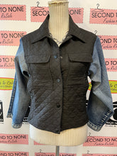 Load image into Gallery viewer, Upcycled Denim & Black Quilted Jacket (Size XS)