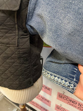 Load image into Gallery viewer, Upcycled Denim & Black Quilted Jacket (Size XS)