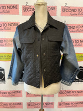 Load image into Gallery viewer, Upcycled Denim & Black Quilted Jacket (Size XS)
