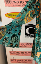 Cargar imagen en el visor de la galería, Teal Velvet Paisley Bell Sleeve Blouse (Size XL)