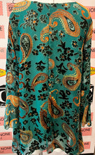 Cargar imagen en el visor de la galería, Teal Velvet Paisley Bell Sleeve Blouse (Size XL)