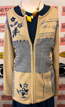 Load image into Gallery viewer, Vintage Taupe & Navy Beaded Accent Cardigan (Size L)