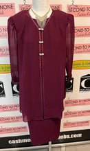 Load image into Gallery viewer, Vintage Burgundy 2pc Dress & Overlay Set (Size 12)