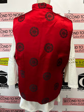 Load image into Gallery viewer, Vintage Red Silk Chinese Brocade Real Sherpa Lined Vest (Size L)