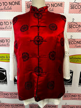 Load image into Gallery viewer, Vintage Red Silk Chinese Brocade Real Sherpa Lined Vest (Size L)