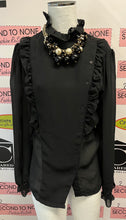 Load image into Gallery viewer, Vintage Sheer Ruffle Offside Button Front Blouse (Size L)