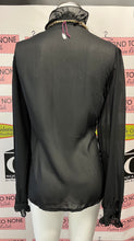 Load image into Gallery viewer, Vintage Sheer Ruffle Offside Button Front Blouse (Size L)