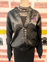 Load image into Gallery viewer, Vintage Swingster 90s Black Satin Bomber Jacket (Size L)