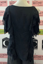 Load image into Gallery viewer, Silk Cold Shoulder Lace Trimmed Top (S)
