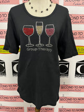 Cargar imagen en el visor de la galería, “Group Therapy” Bedazzled Wine Shirt (Size 2XL)
