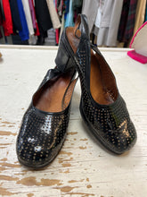 Load image into Gallery viewer, Black Perforated Leather Sling Back Heels (Size 7.5/8)