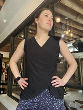Cargar imagen en el visor de la galería, Black Sleeveless Mock-Wrap Shell Top (Made In Canada)