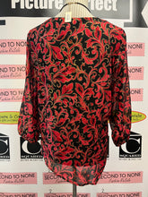 Load image into Gallery viewer, Red & Gold Print Sheer Sleeve Top (Size M)