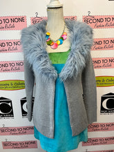 Load image into Gallery viewer, Light-Blue Faux Fur Sweater Jacket (Size XS)