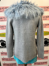 Load image into Gallery viewer, Light-Blue Faux Fur Sweater Jacket (Size XS)
