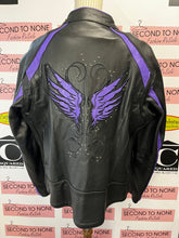 Load image into Gallery viewer, SanMarc NWT Leather Black & Purple Motorcycle Jacket (Size 4XL)