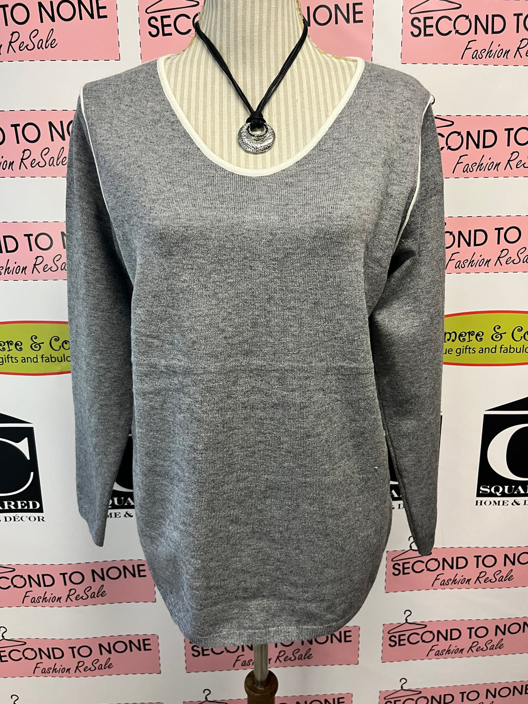 Grey With White Trim Sweater
