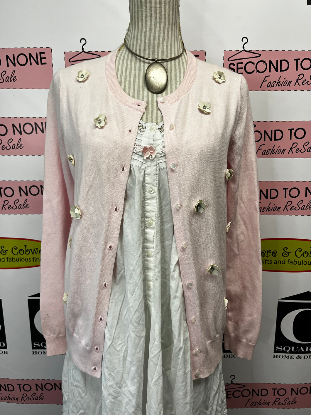 Lord + Taylor Pink Flower Cardigan (Size M)