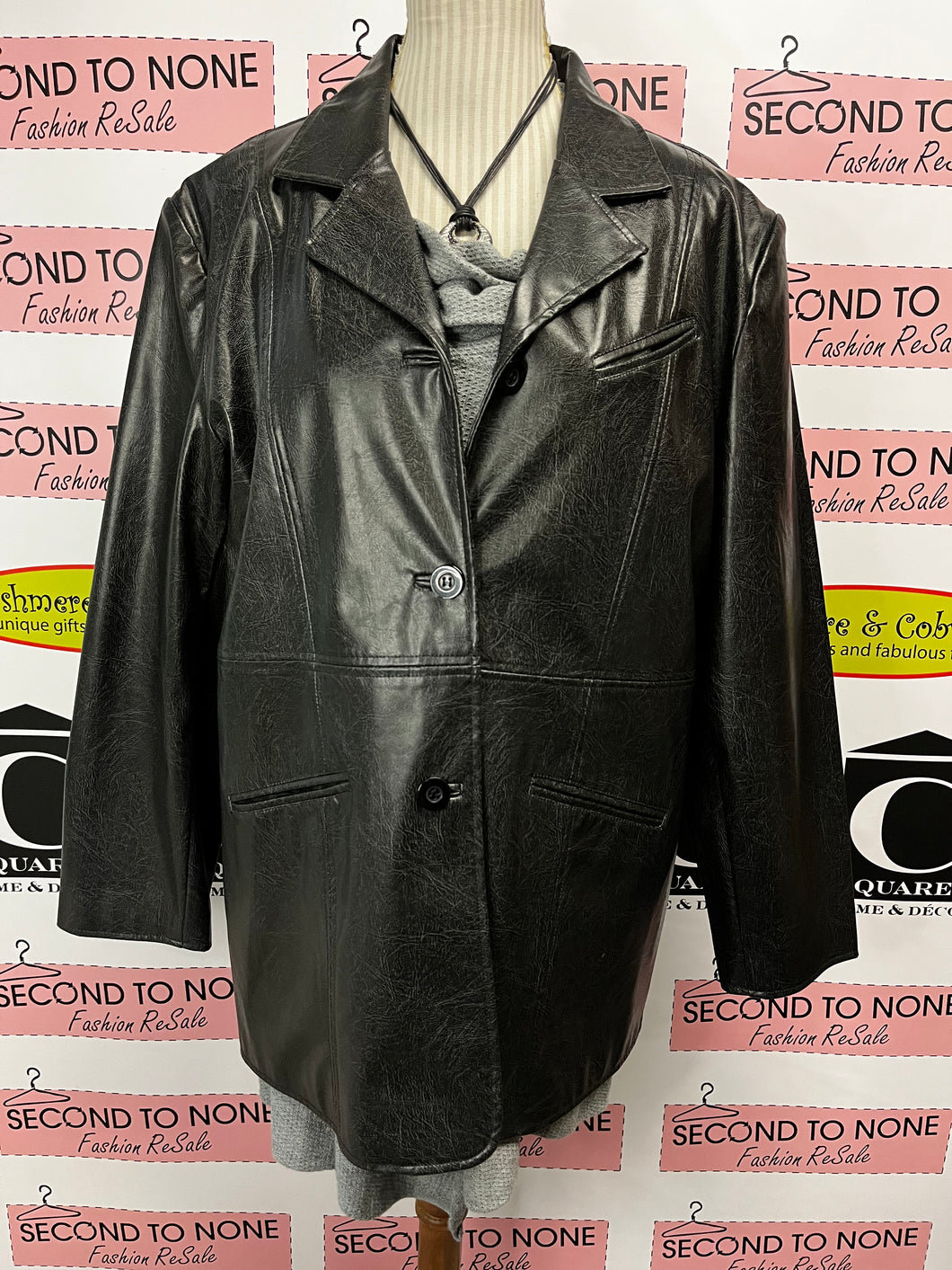 Vintage Faux Leather Blazer Jacket (Size XL)