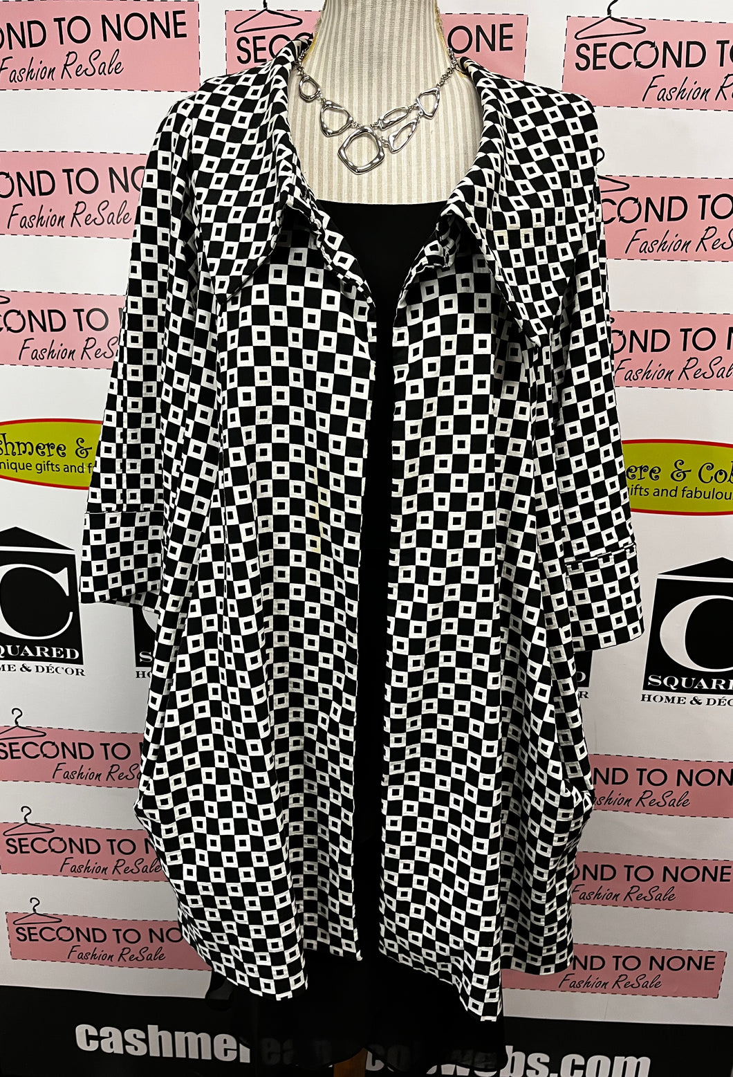 Joseph Ribkoff B&W Geometric Print Dress Coat (Size 20)