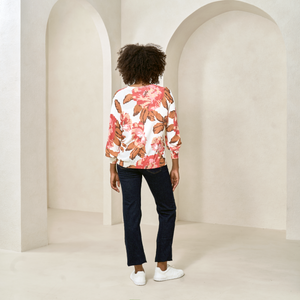 Red Coral Print Light-Weight Sweater