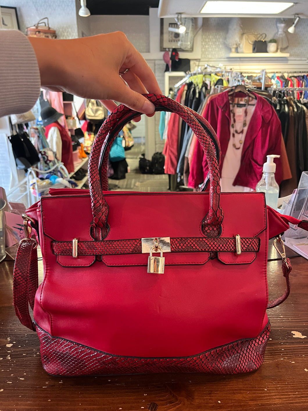 Karla Hanson Red Snakeskin Print Purse
