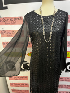 Sequin Little Black Dress with Sheer Sleeves