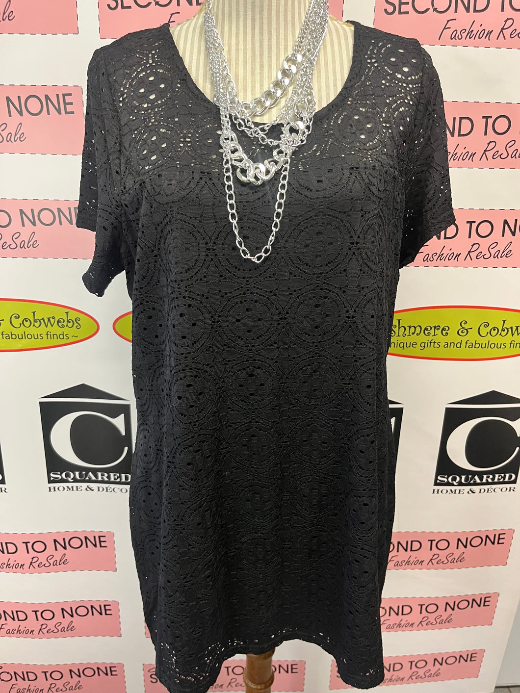 Nina Leonard Black Lace T-Shirt (Size XL)