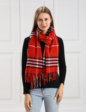 Cargar imagen en el visor de la galería, Red Plaid Fringe Scarf

