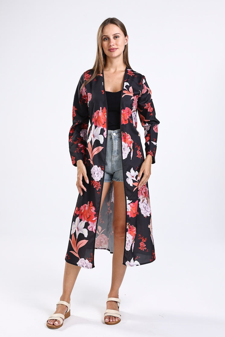 Satin Belted Kimono (One Size)