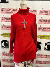 Load image into Gallery viewer, Cherry Red Ribbed Turtleneck Tunic Sweater (Size L)
