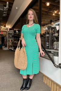 Vibrant Green Striped T-Shirt Dress