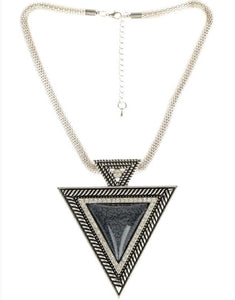 Large Triangle Stone & Rhinestone Necklace (2 Colors)