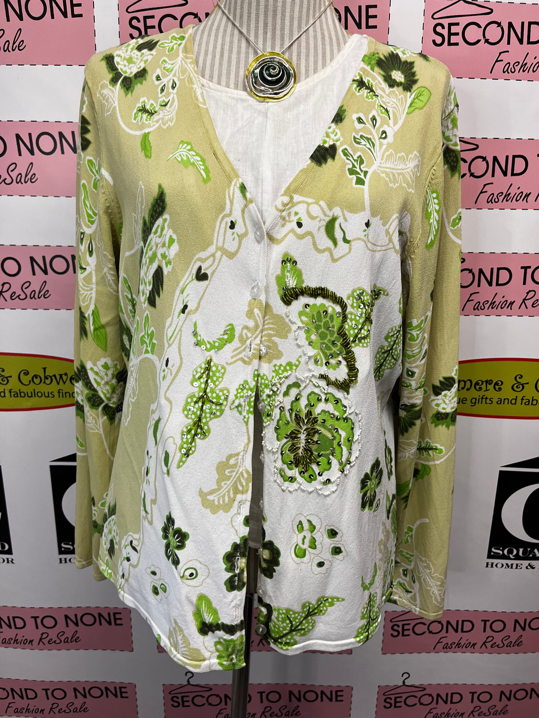 Green Beaded Cardigan (Size XL)