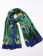 Load image into Gallery viewer, Peacock Feather Silk-Like Scarf (Only 1 Left!)
