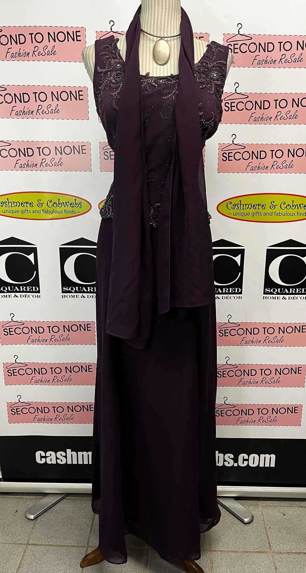 Deep Purple Beaded Evening Gown (Size 16)