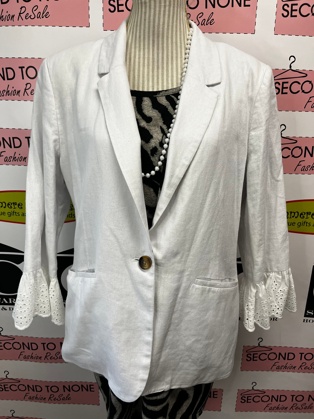 Cece White Linen Blazer (Size XL)